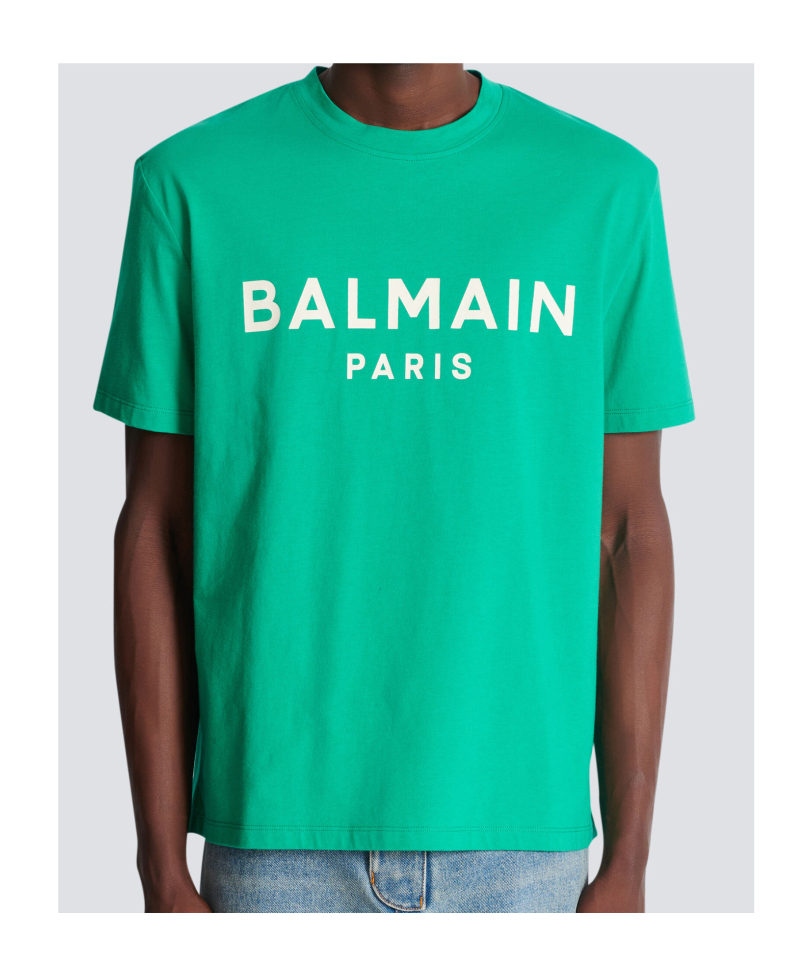 Balmain Green Crewneck T-shirt With Logo Lettering Print On The Front In Cotton Man