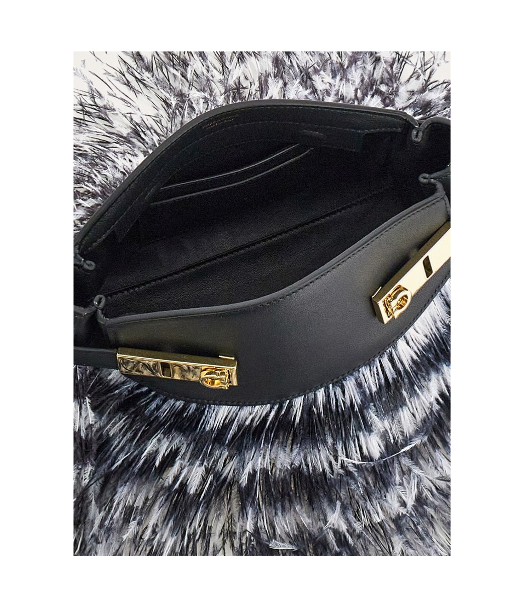 Ferragamo Hug Soft Crossbody Bag With Feathers In White/black
