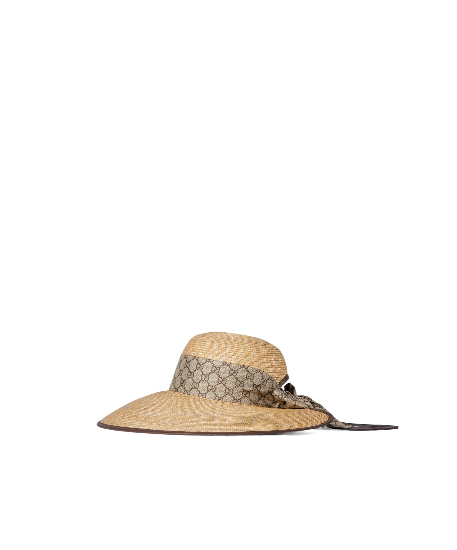 Gucci Straw Wide Brim Hat With Gg Bow In Brown
