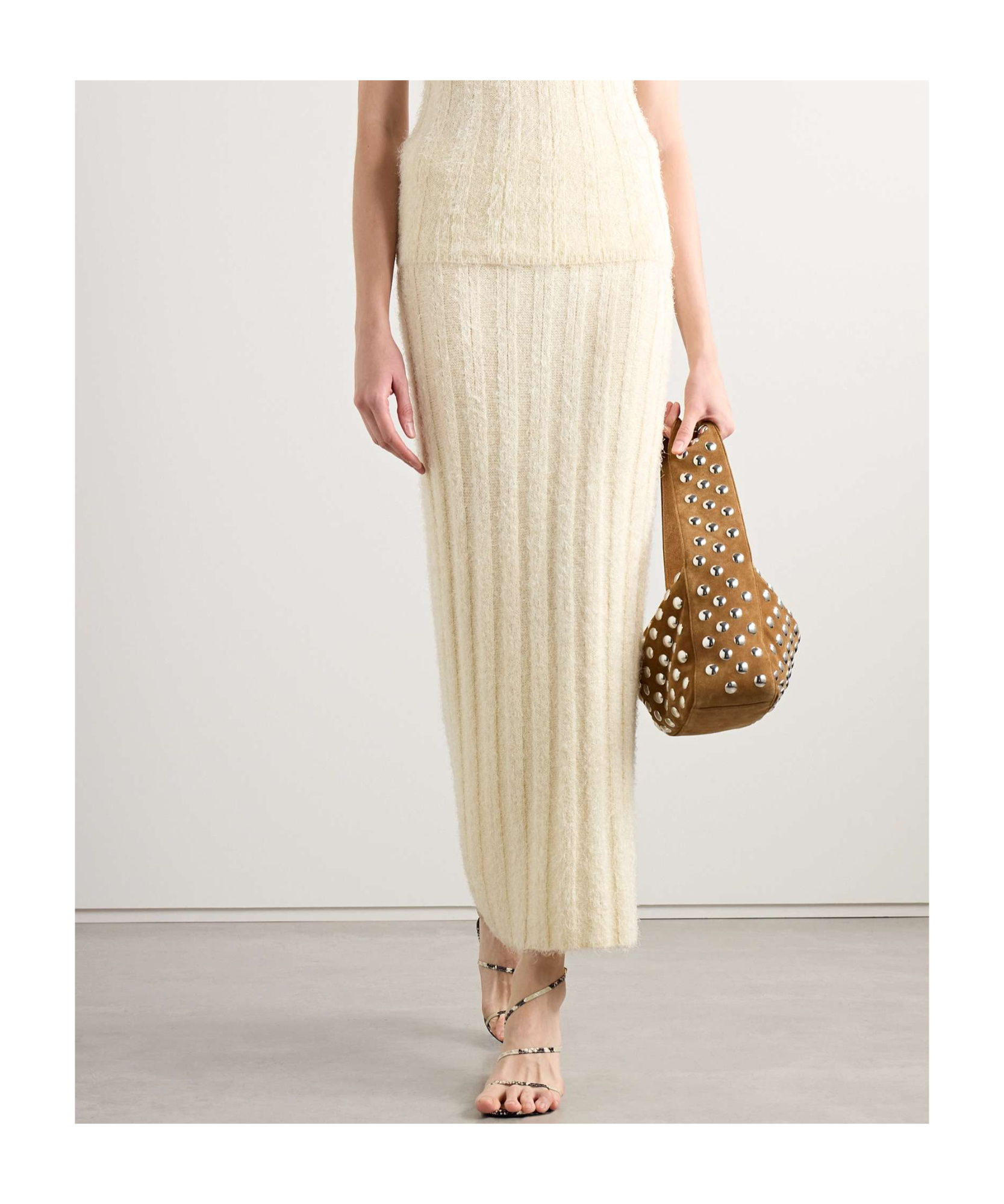 Khaite Claire Ribbed Brushed Silk And Cashmere-blend Midi Skirt In White