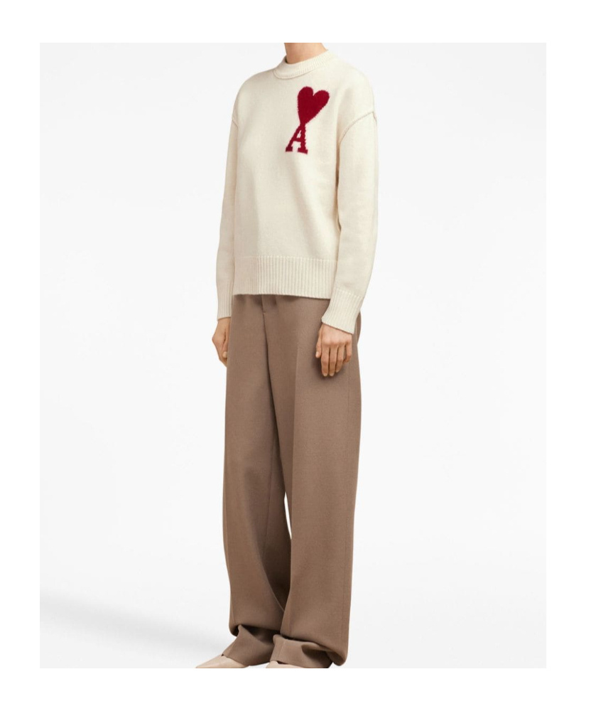 Ami Alexandre Mattiussi Ami Paris Ami Heart Design Wool Sweater In Intarsia Knit In White