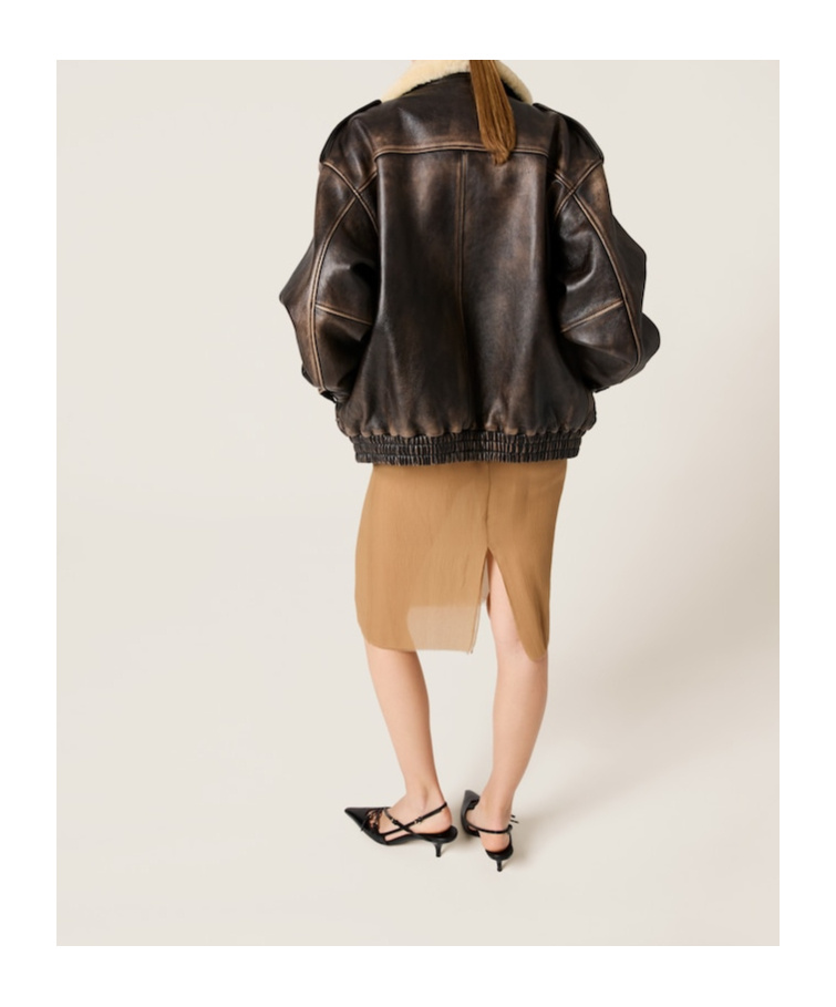 Miu Miu Logo-lettering Leather Jacket In Black