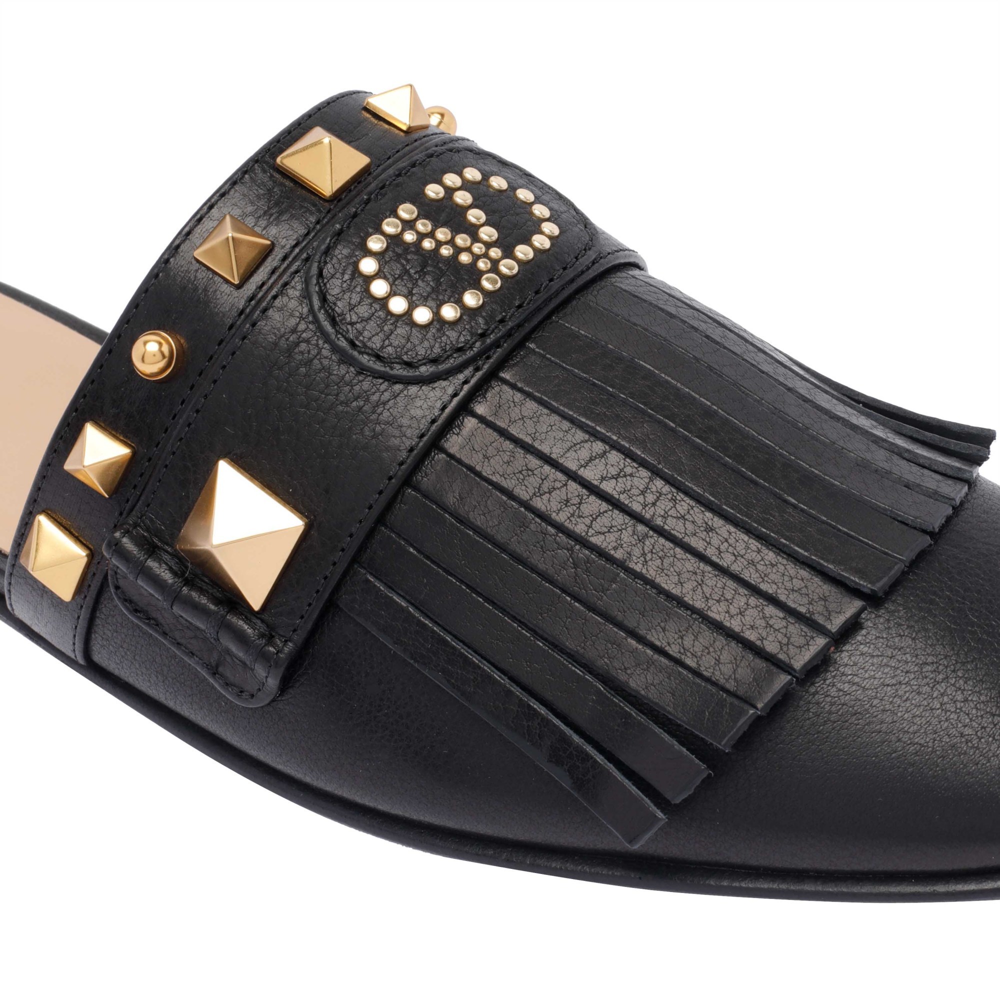 Valentino Round Head Slippers In Black