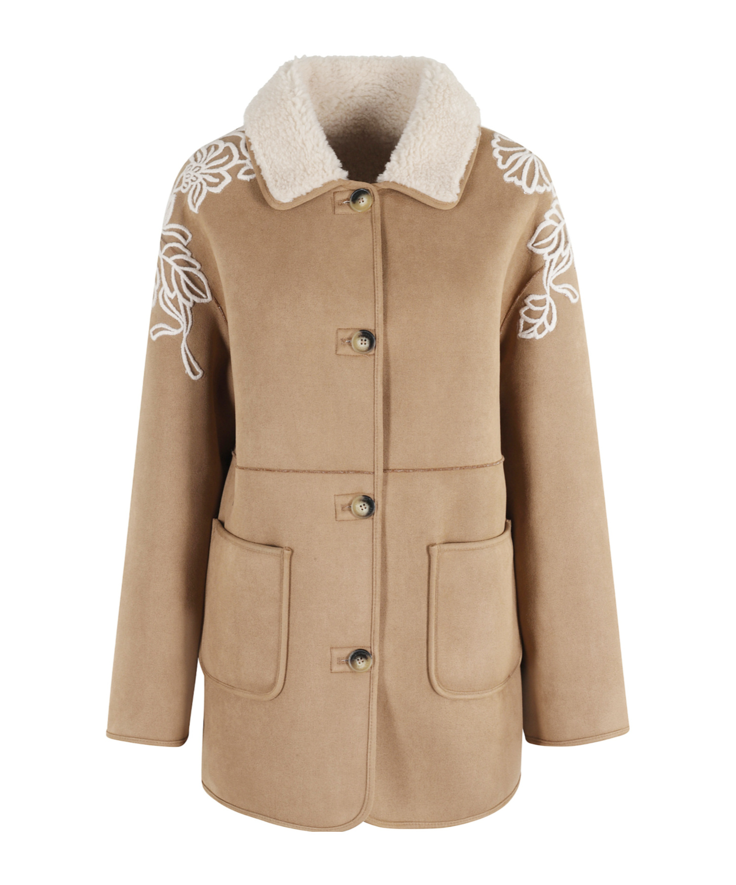 Ermanno Firenze Button Embroidered Casual Jacket In Brown