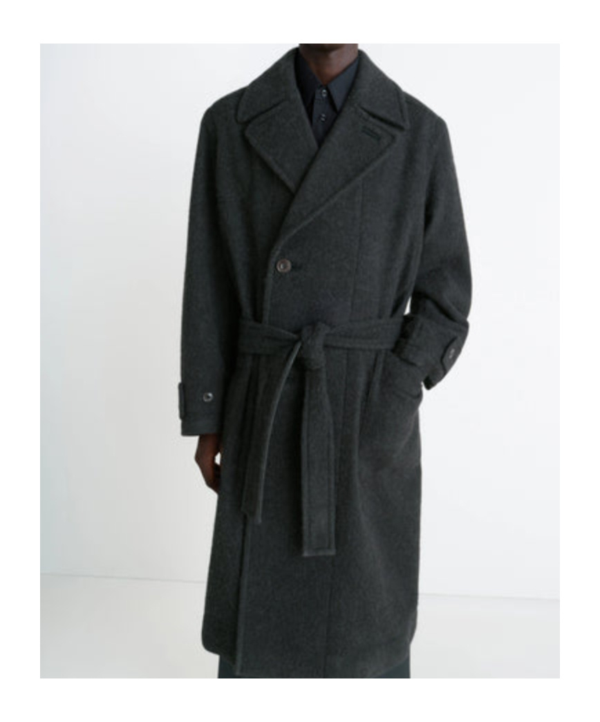 Lemaire Wool And Alpaca Long Coat With Belt In Black