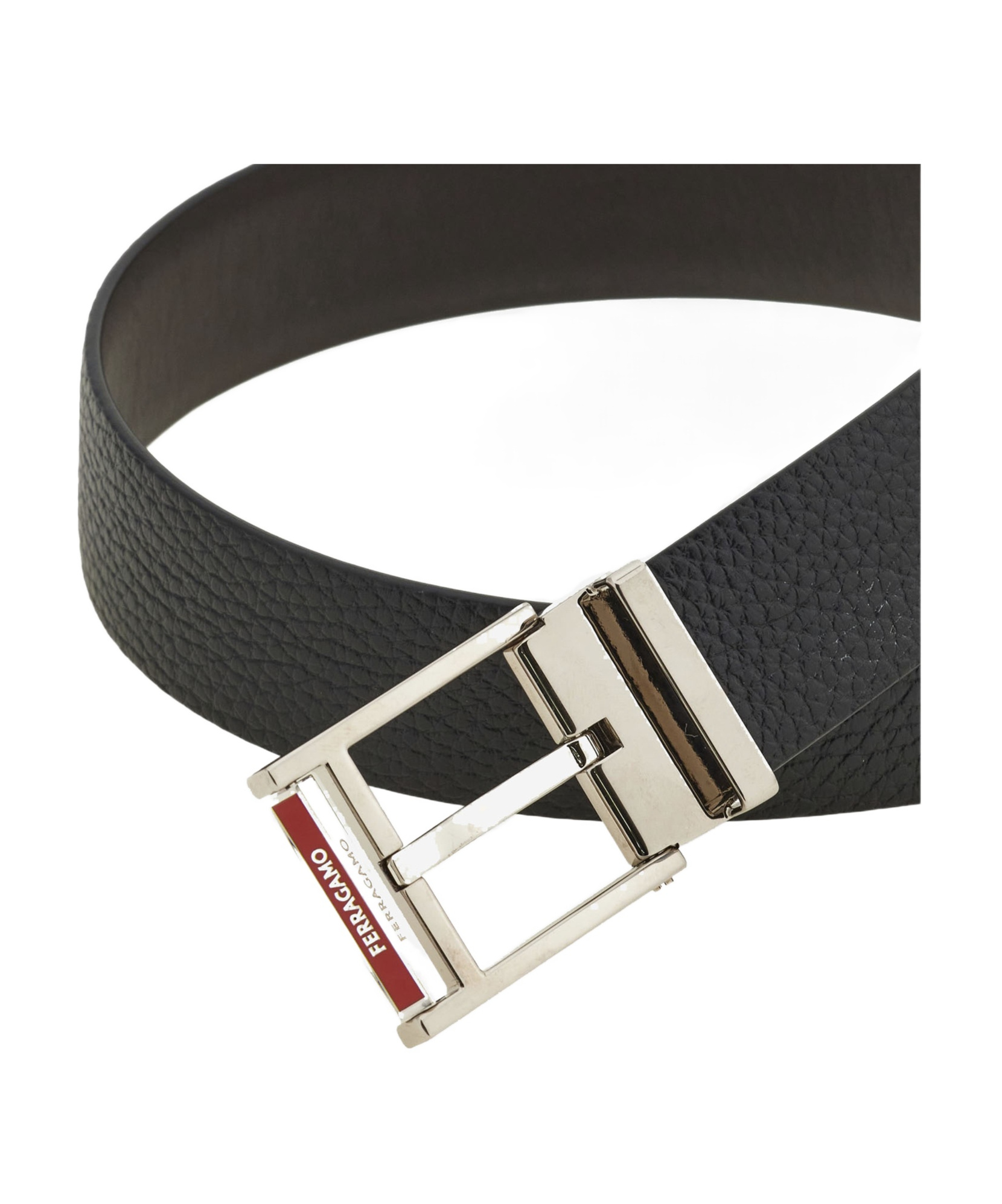 Ferragamo Square Buckle Reversible And Adjustable Grained Leather Belt In Black