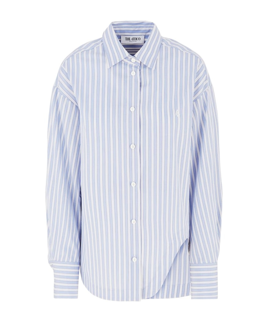 Attico Blue And White Striped Oversized Cotton Shirt In White