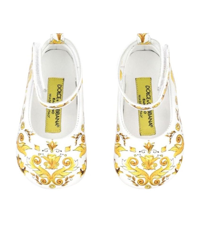 Dolce & Gabbana Majolica Leather Ballerina Shoes In White