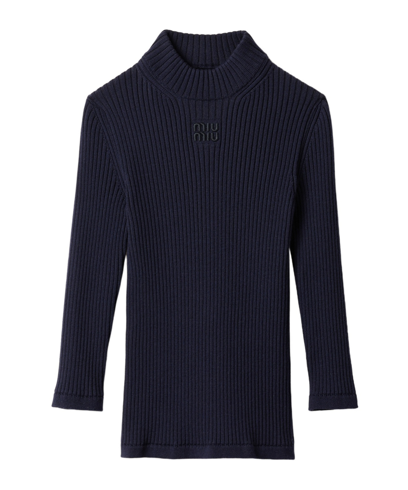 Miu Miu Wool Embroidered Logo Sweater In Blue