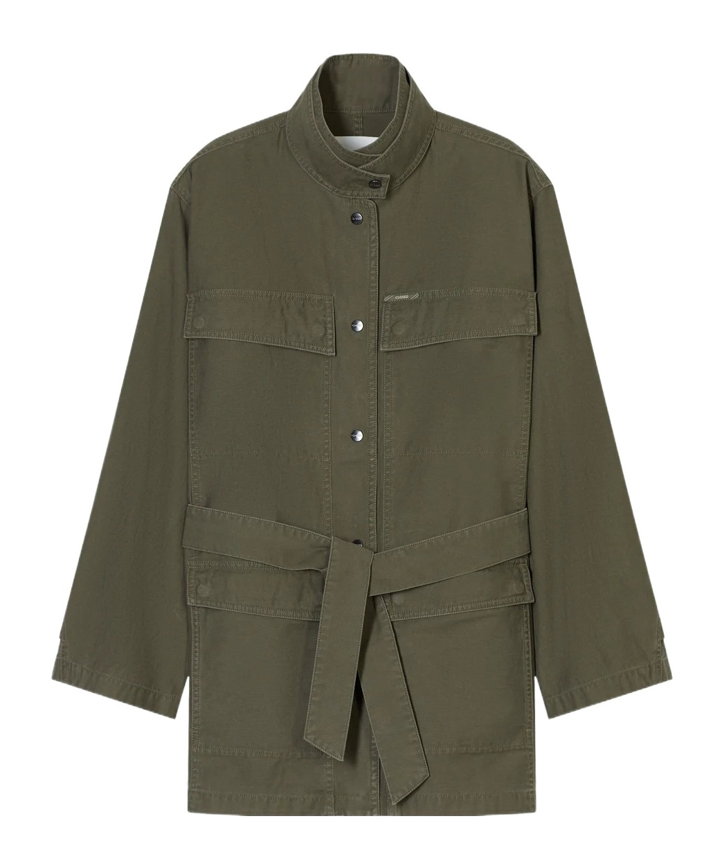 Closed Belted Cotton Coat In Green