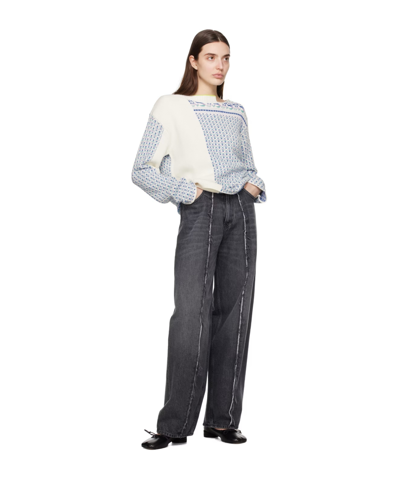 Mm6 Maison Margiela Asymmetrical Pattern Sweater In White