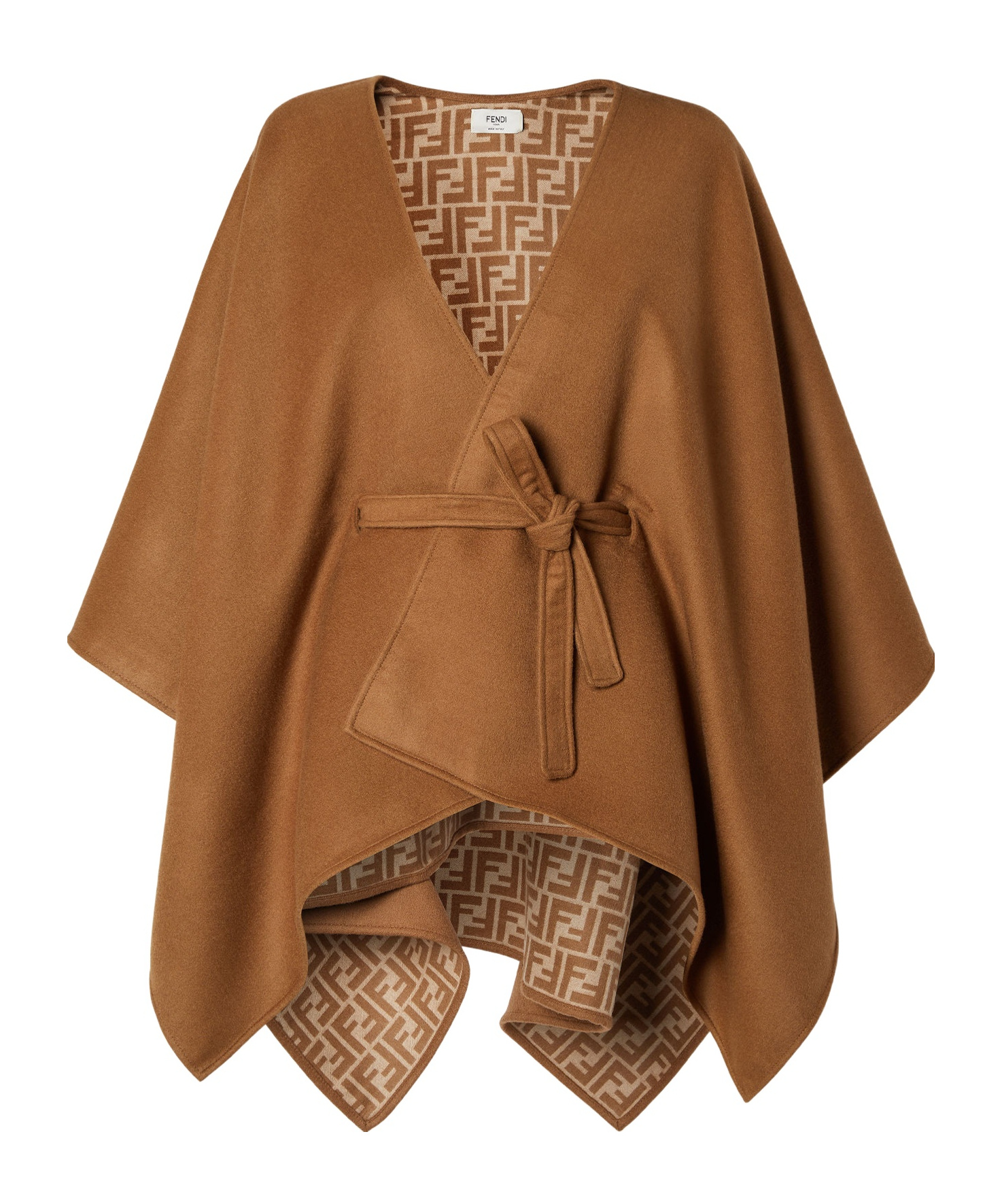 Fendi Camel-color Wool, Cashmere And Silk Poncho In Brown