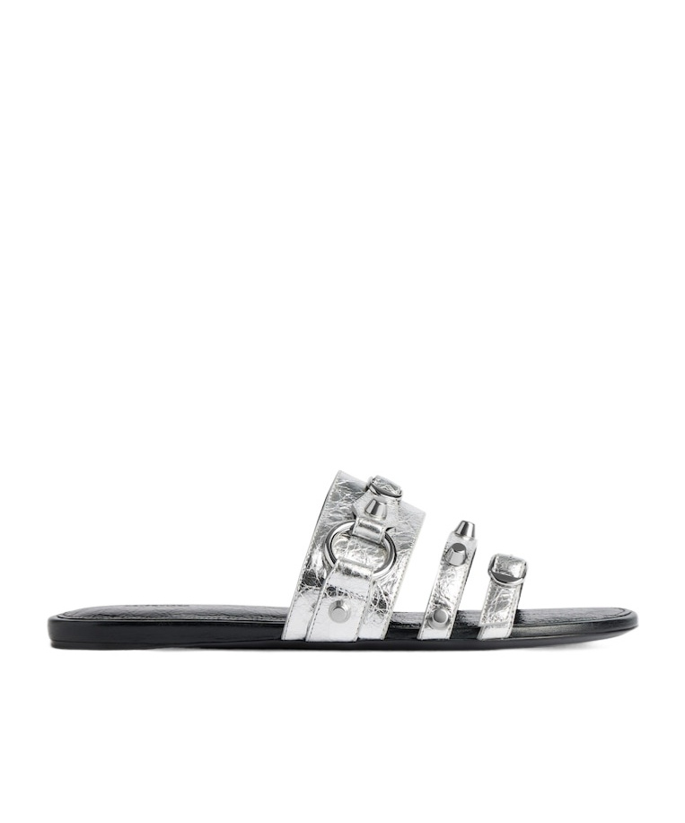Balenciaga Buckle-detail Slides In Silver