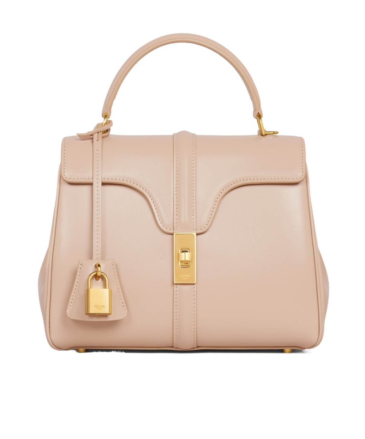 Celine 16 Small Satin Cowhide Leather Shoulder Bag In Nude