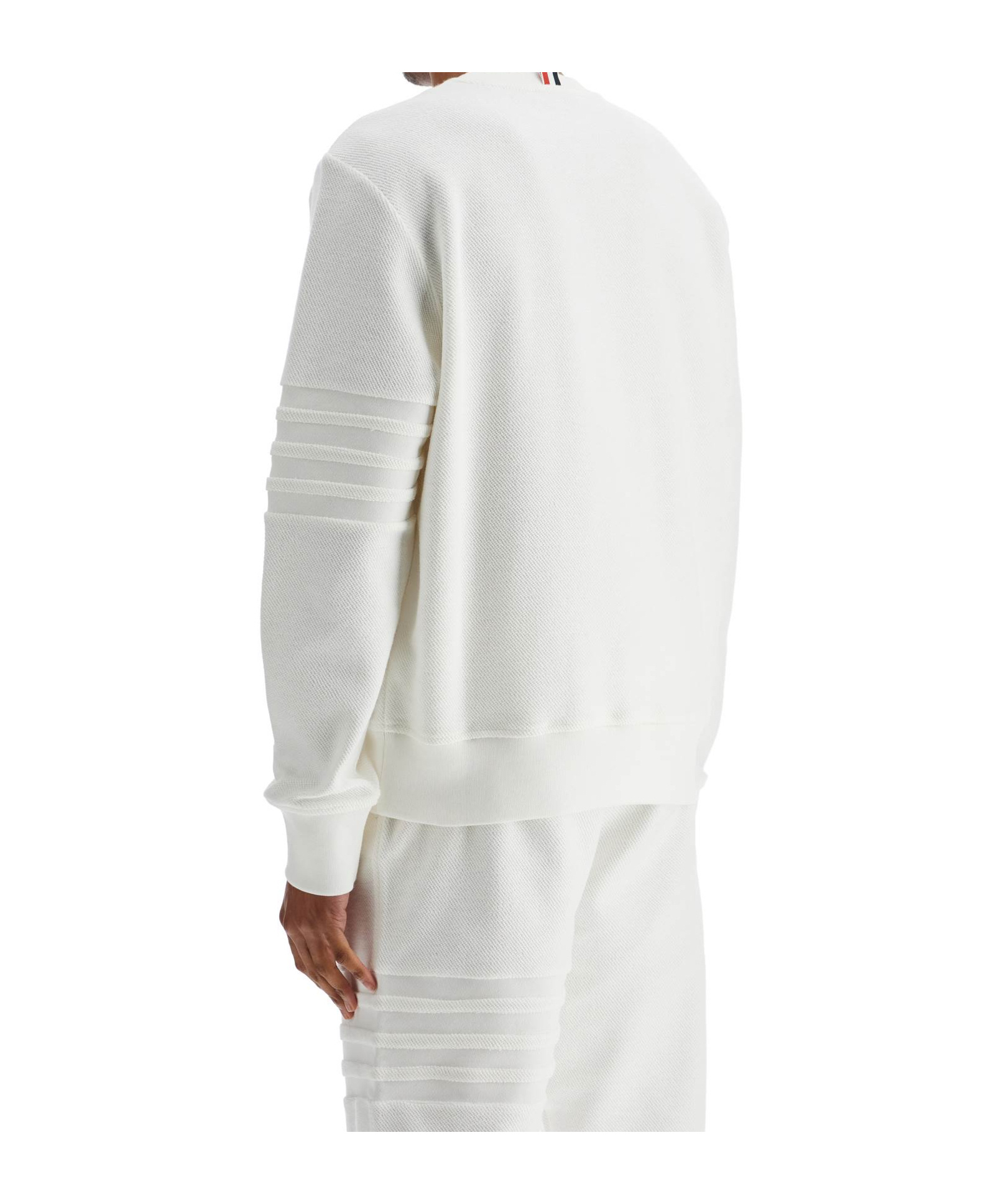 Shop Thom Browne Four-stripe Round-neck Sweater In White