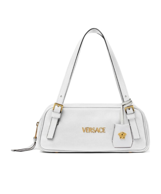 Versace Tag Zipper Shoulder Bag In White