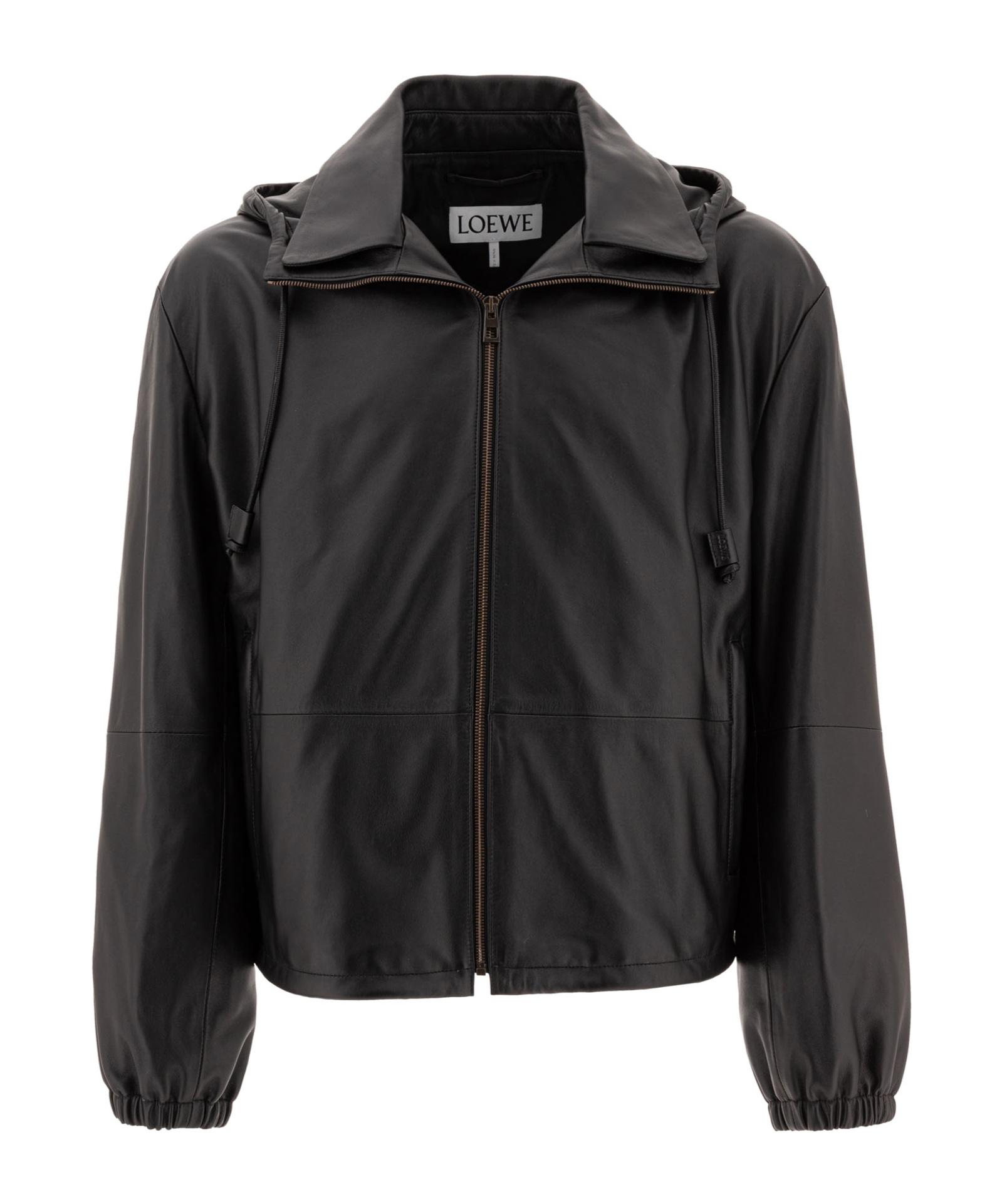 Loewe Hooded Zipped Leather Relaxed Fit Jacket In Black