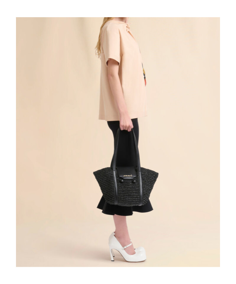 Shop Marni Small Black Raffia-effect Trunkaroo Beach Bag