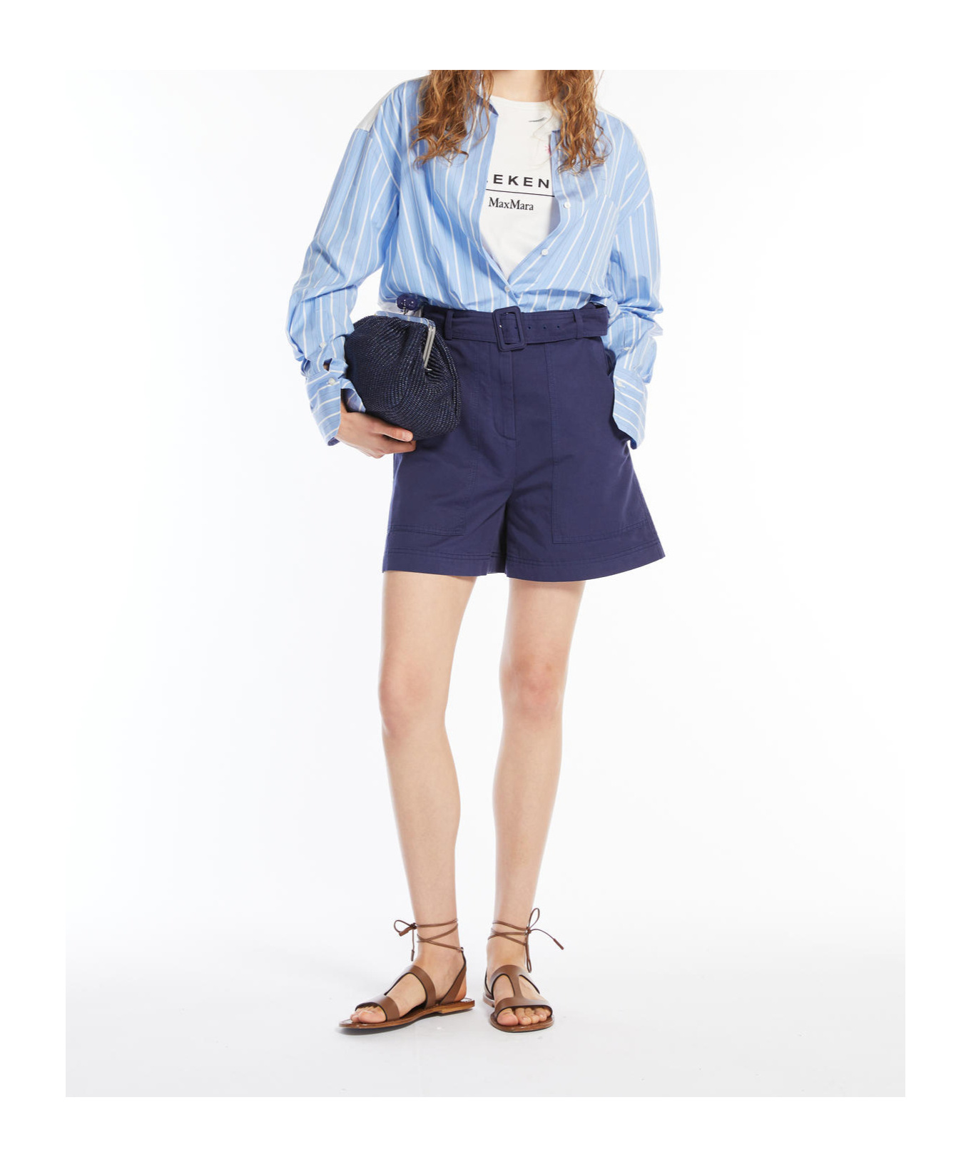 Weekend Max Mara Piadena Striped Poplin Shirt In Blue