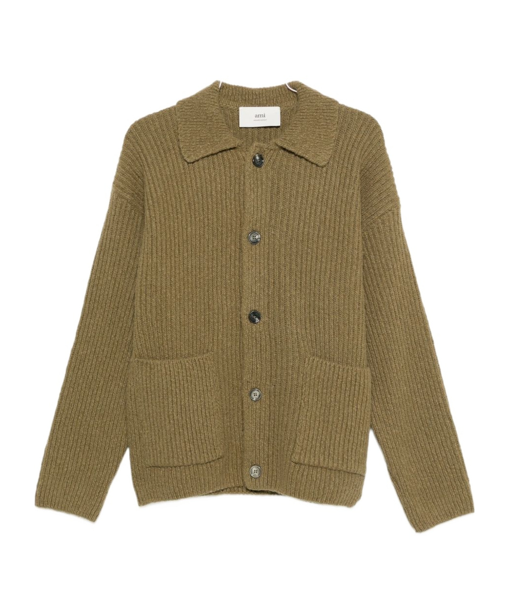 Ami Alexandre Mattiussi Collared Crewneck Sweater Ribbed Texture In Brown