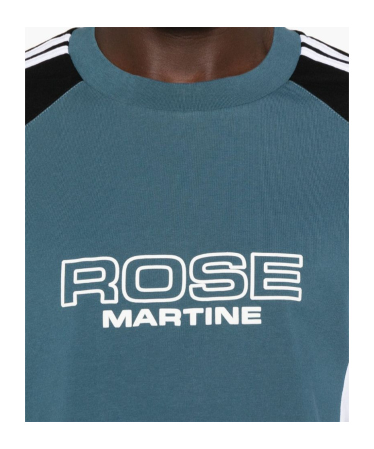 Martine Rose Panelled Short-sleeve Crew Neck T-shirt With Graphic Accents In Blue