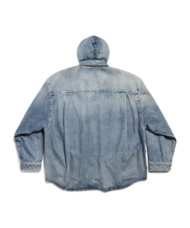 Balenciaga Shirt Hooded Denim Coat In Gray