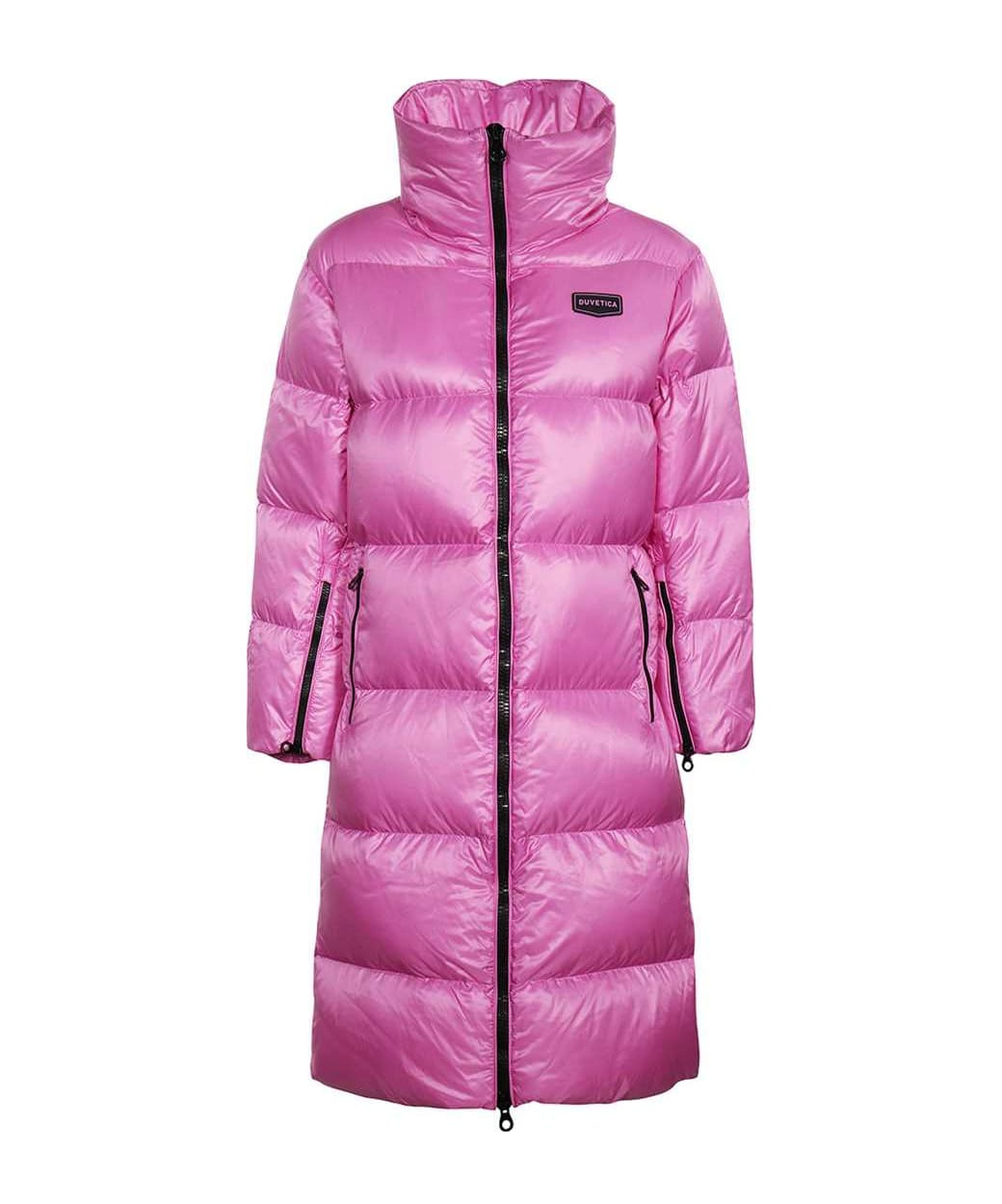 Duvetica Belted Hooded Long Down Jacket In Pink
