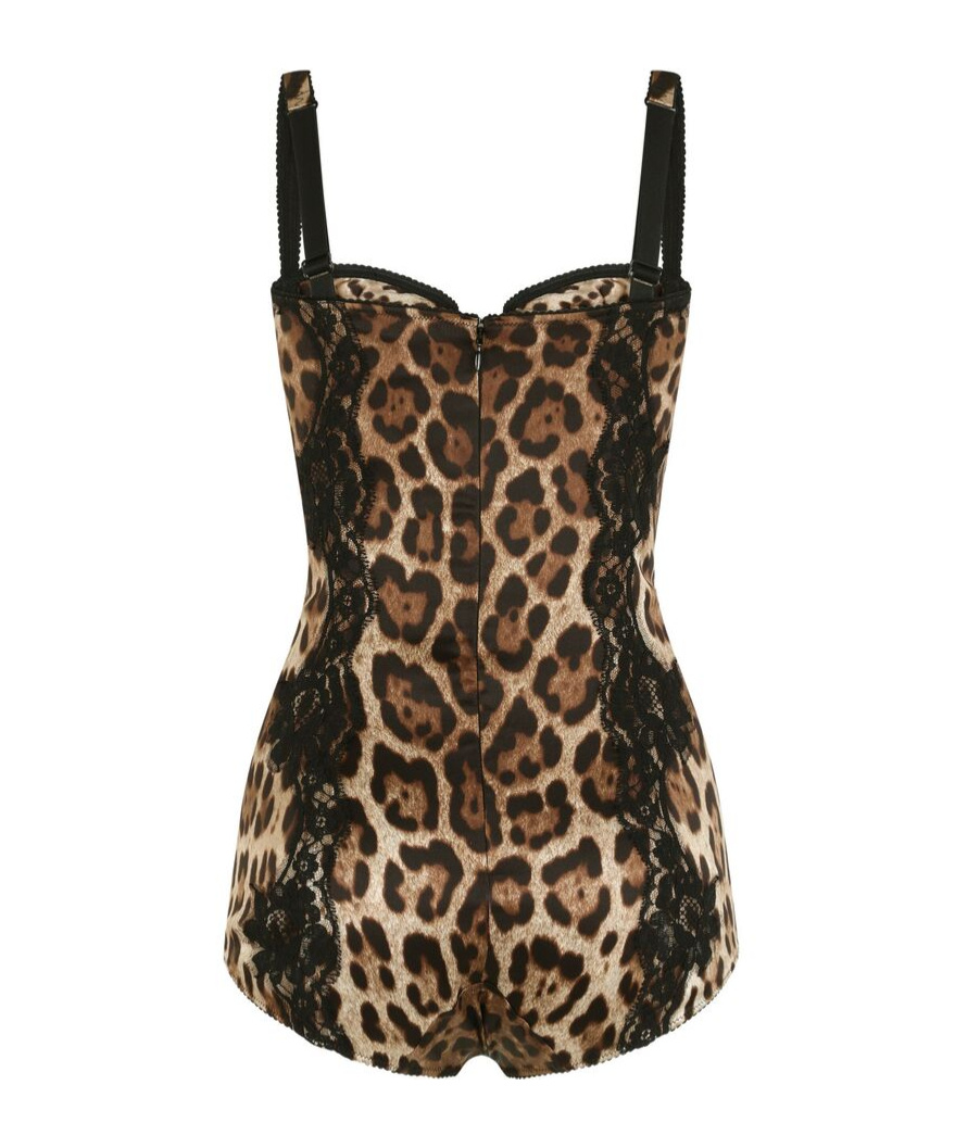 Shop Dolce & Gabbana Leopard-print Balconette Bodysuit In Black