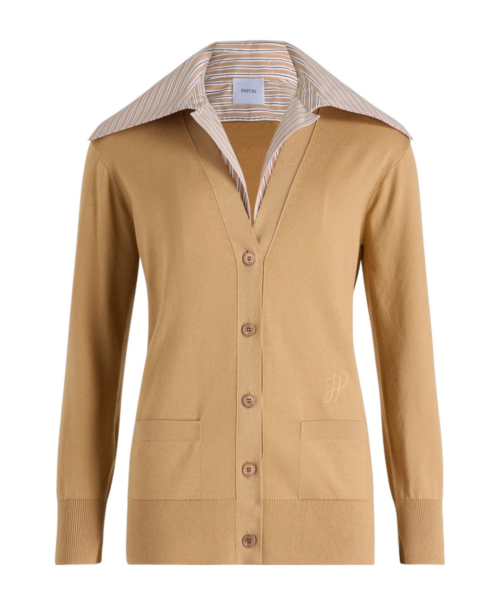Patou Trompe L'oeil Cotton Cardigan In Brown