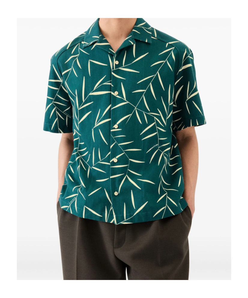 Jacquemus Leaf Print Short Sleeve Shirt With Pocket In Green