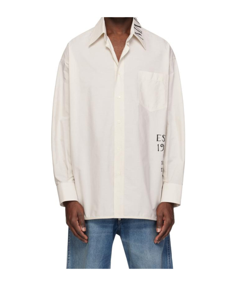 Mm6 Maison Margiela Off-white Asymmetric Striped Poplin Shirt In White