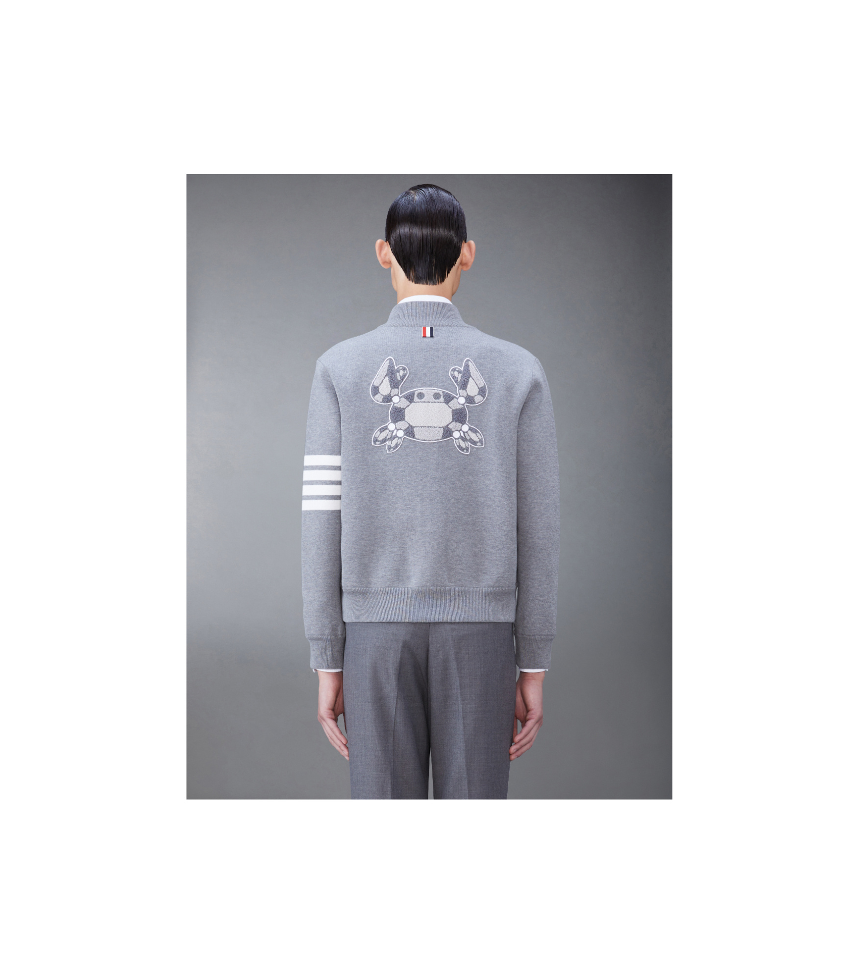 Thom Browne Crab Gem Icon Cotton Bomber Jacket In Gray