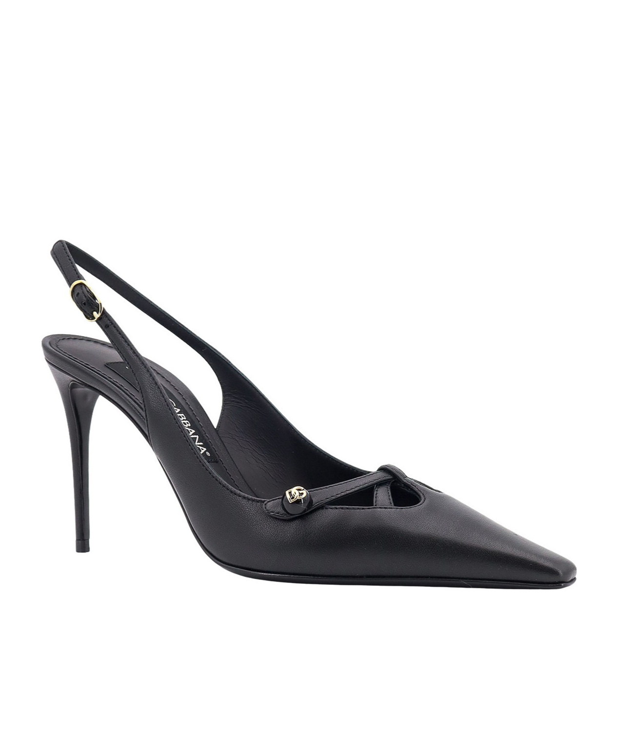 Dolce & Gabbana Leather Slingback With Metal Monogram In Black