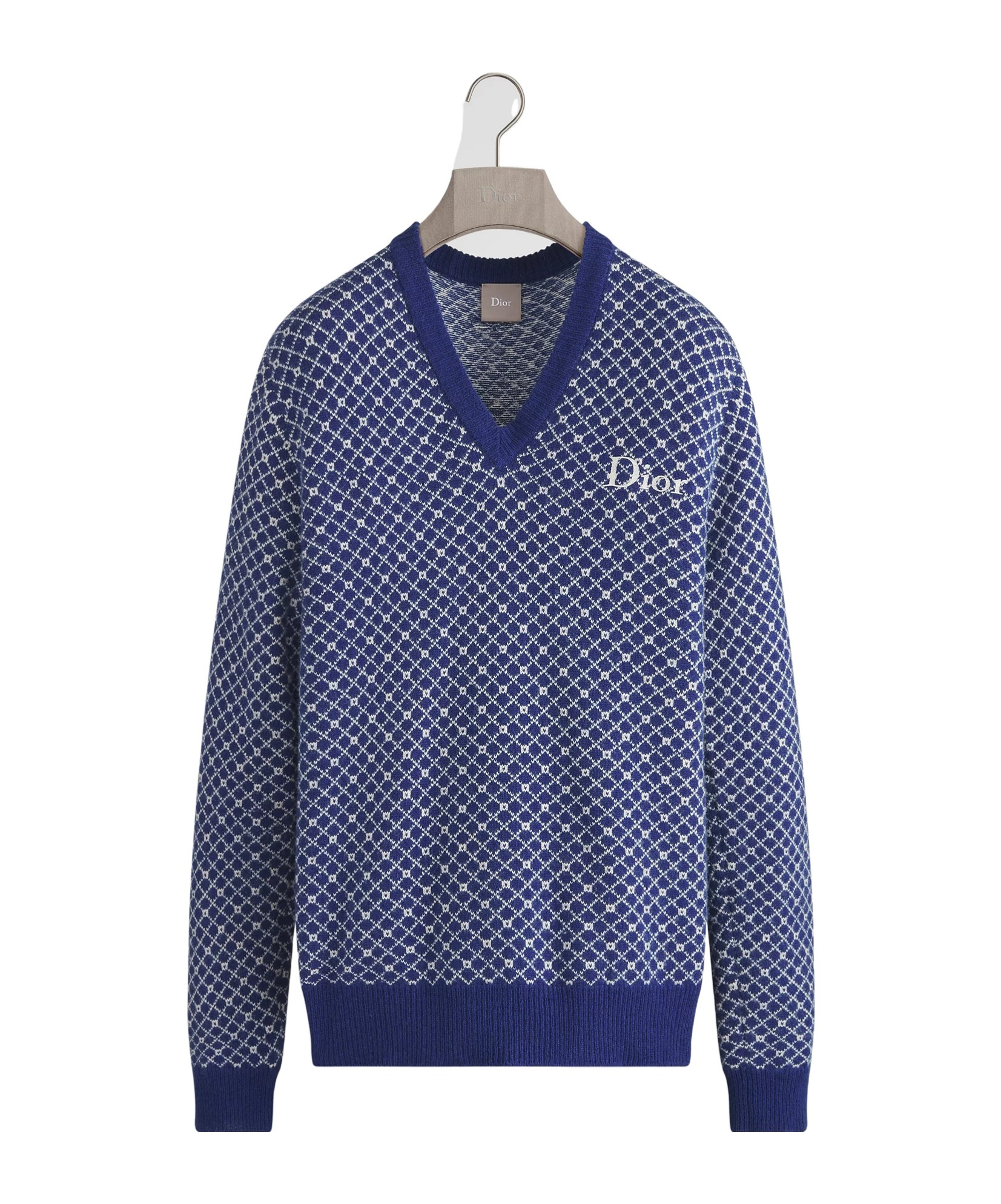 Dior Men Wool Sweater With Bicolor Pattern In Blue