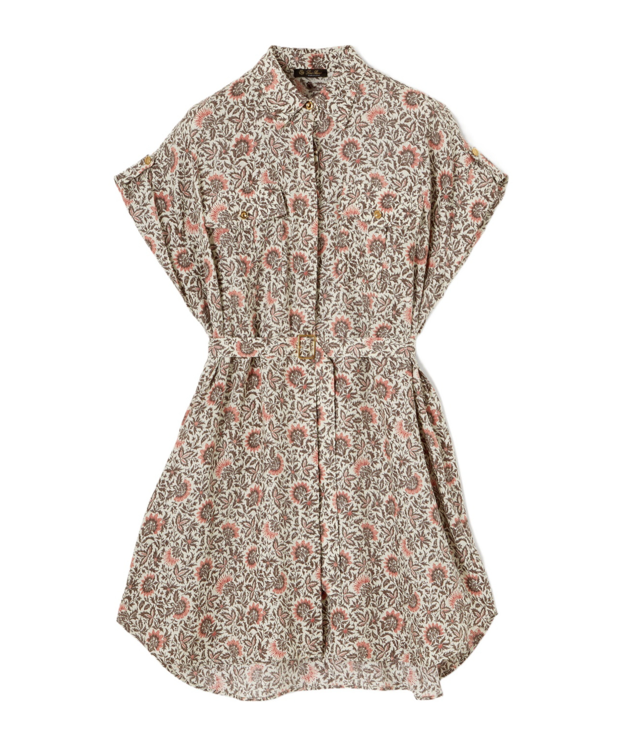 Loro Piana Idris Riserva San Nicolo Twill Belted Mini Shirtdress In Chalk Color/graphite Powder/dahlia Color