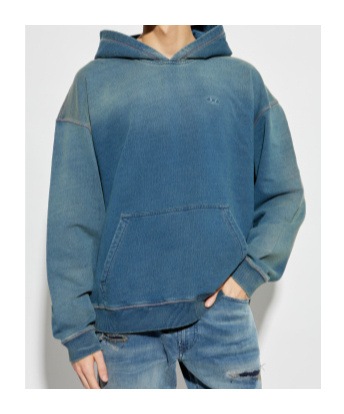 Diesel 'boxt-hood' Blue Hoodie With Fixed Hood And Oval D Logo Embroidery On The Front In Blue