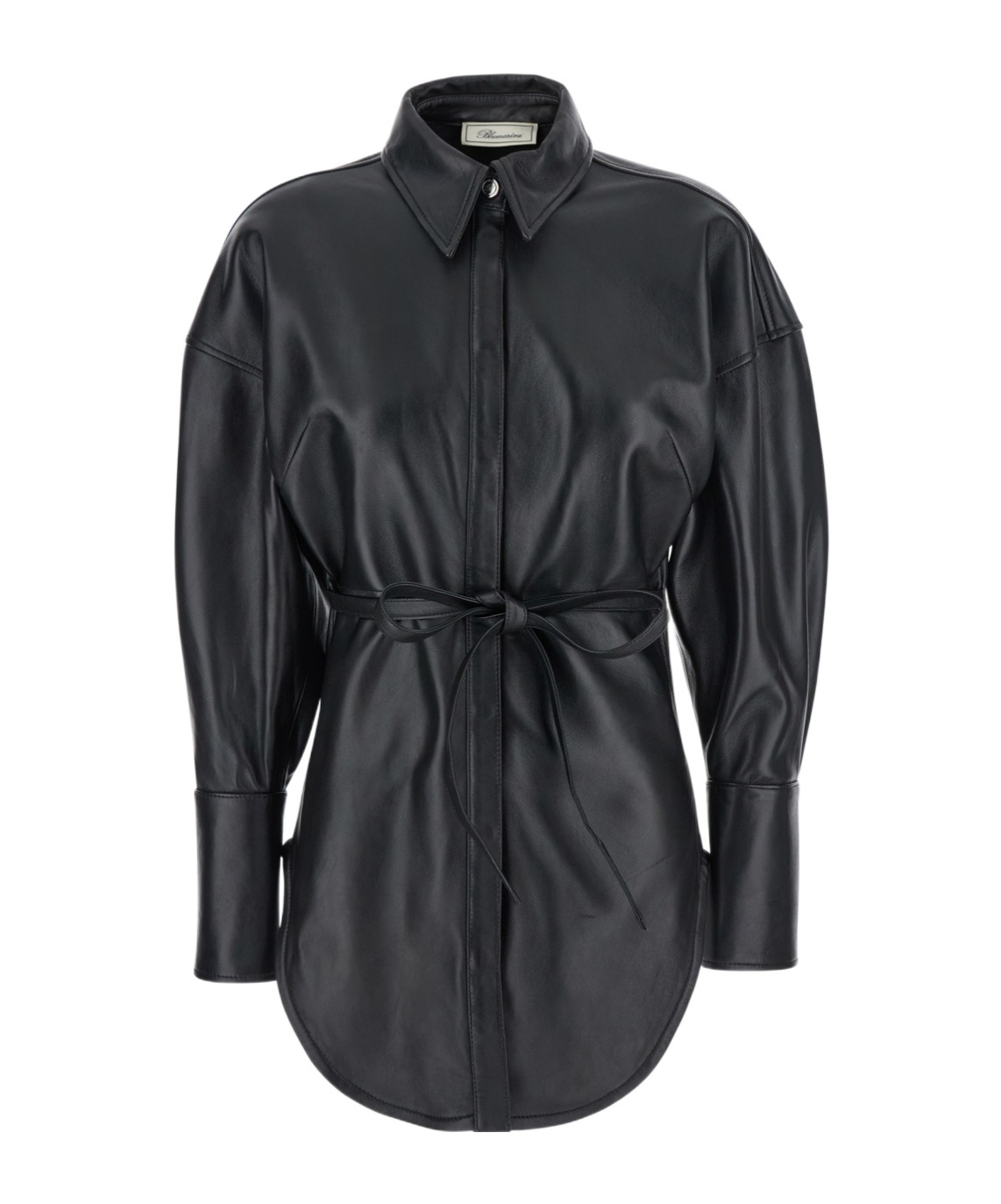 Blumarine Black Shirt With Classic Collar And Waistband In Leather Woman In Black