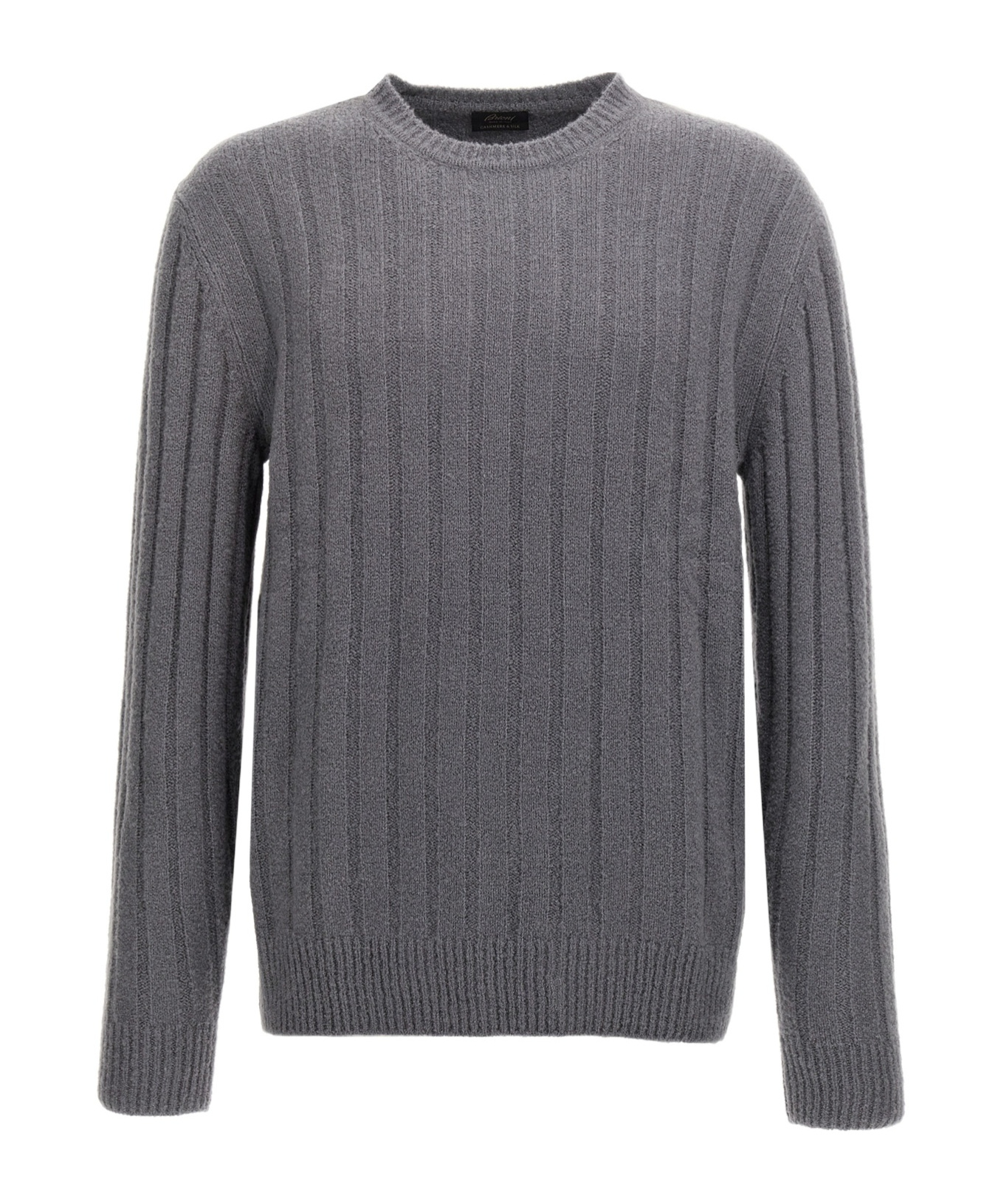 Brioni Crewneck Ribbed Sweater Long Sleeves In Gray