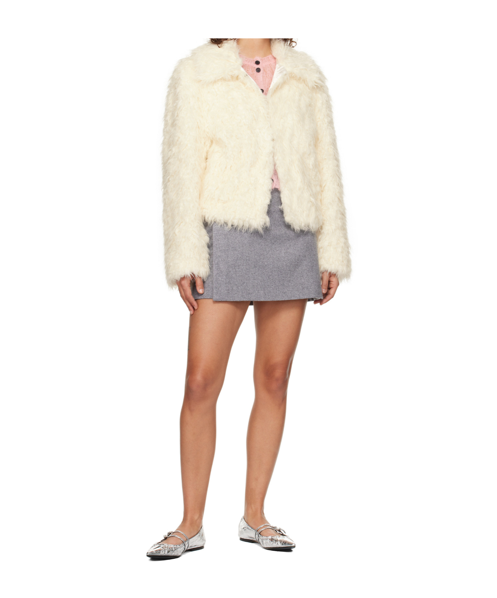 Msgm Off-white Hook-eye Faux-fur Jacket In White