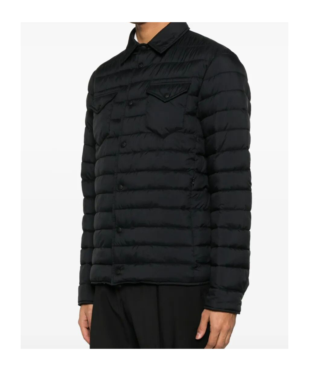 Herno Quilted Blue Coat With Button-up Front In Black