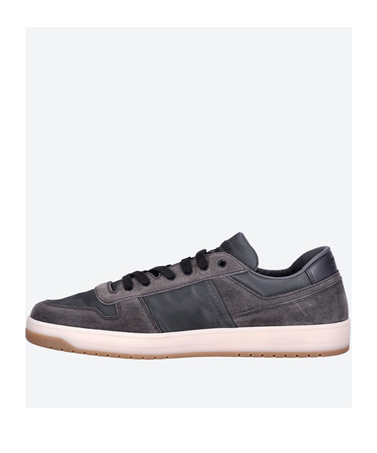 Prada Enamel-triangle Suede Sneakers In Black