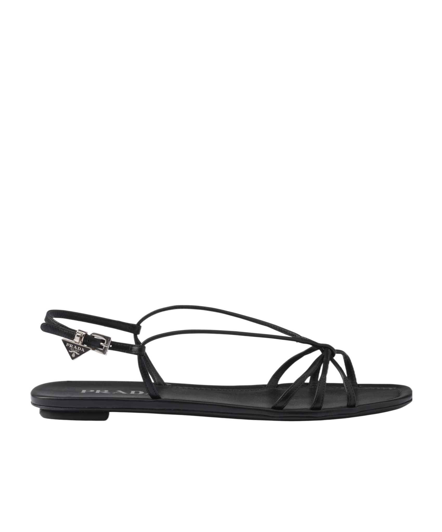 Prada Flat Leather Sandals In Black