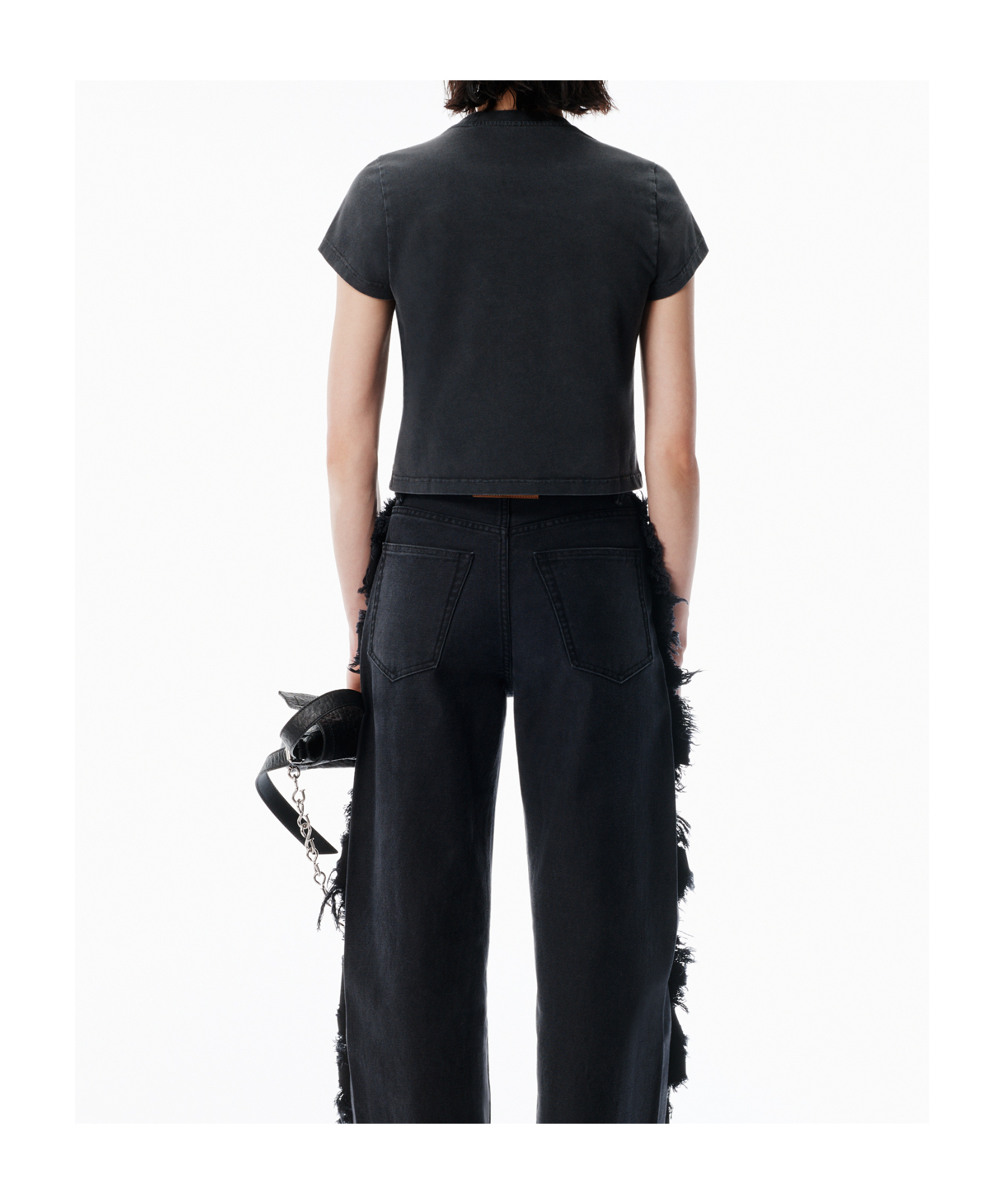 Alexander Wang Logo-print Embellished Cropped Cotton T-shirt In Black