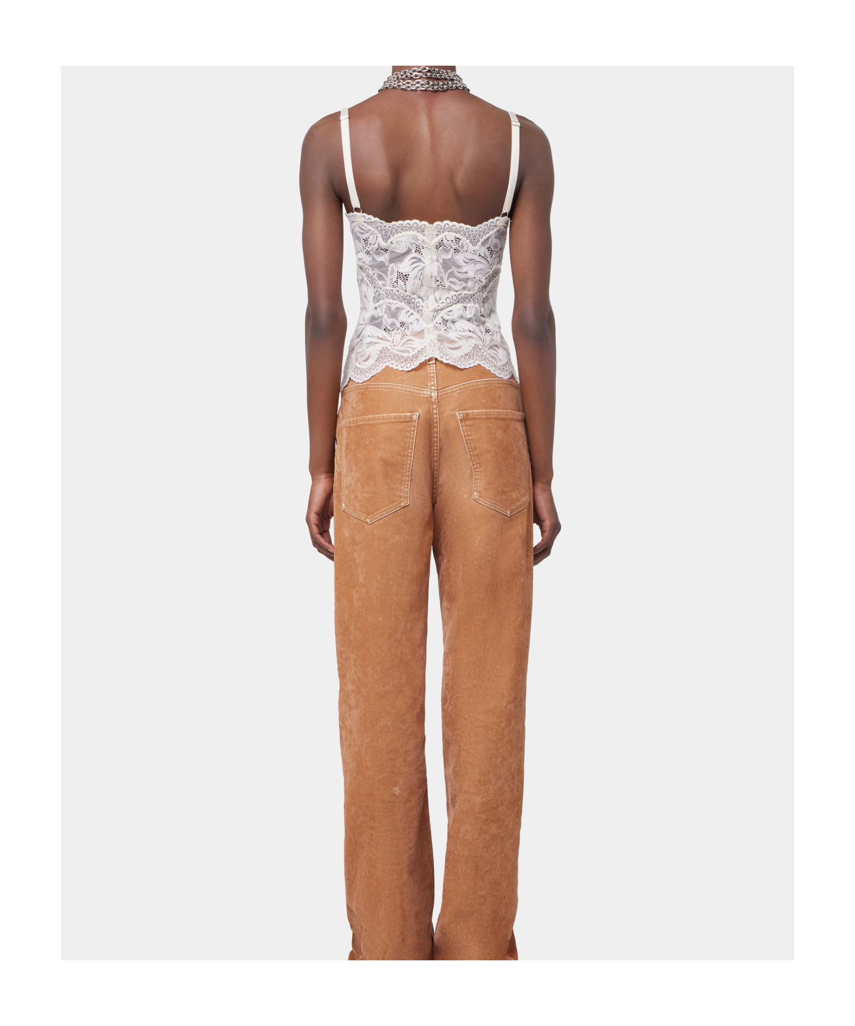 Rabanne Top In Pizzo Beige Semi Trasparente In White