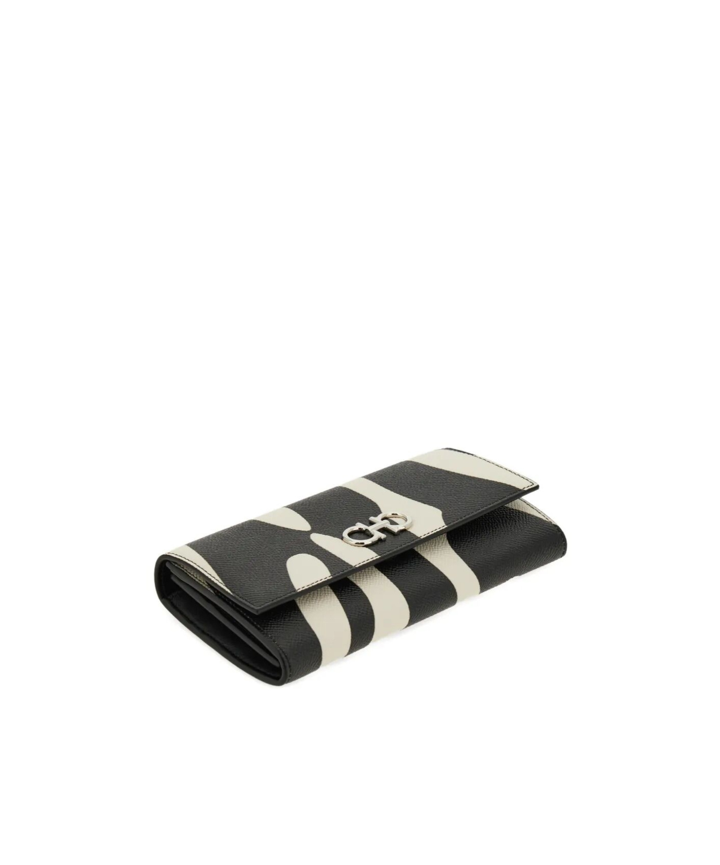 Ferragamo Gancini Zebra-print Leather Wallet On Chain In Black