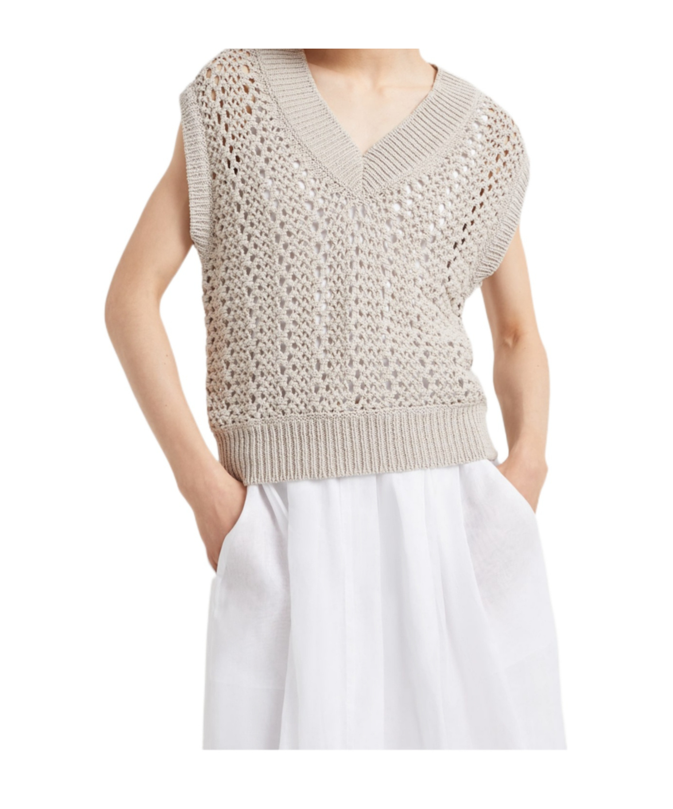Brunello Cucinelli Sleeveless Open-knit Top In Gray