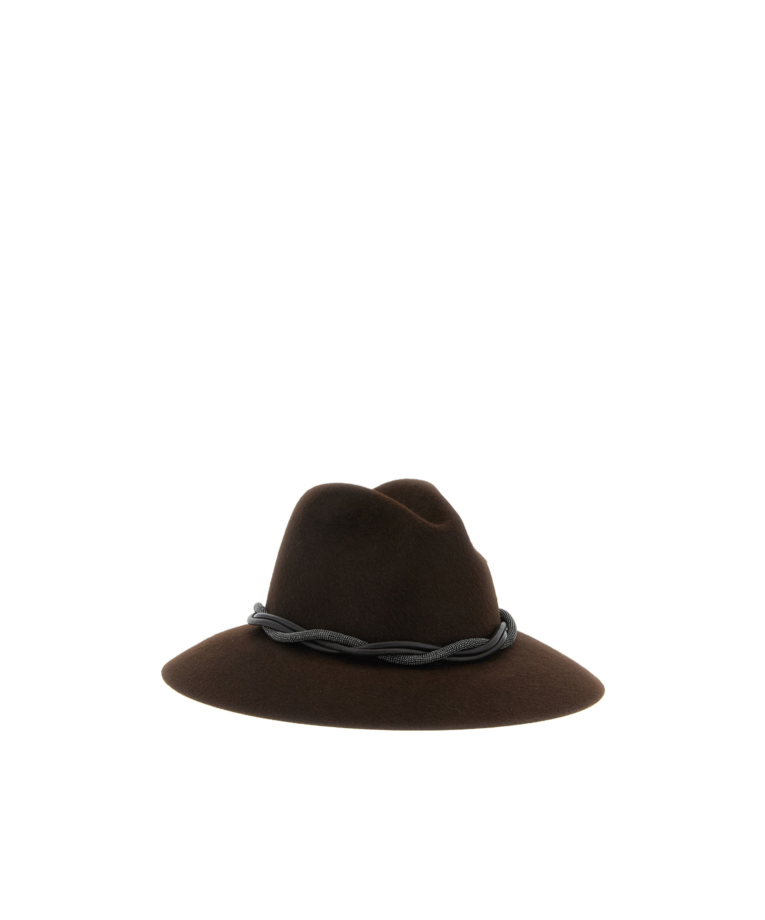 Brunello Cucinelli Felt Fedora With Monili In Brown