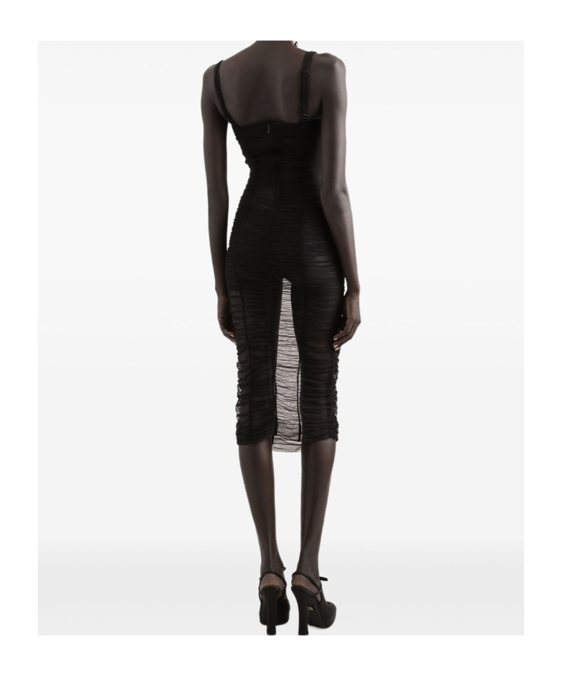 Dolce & Gabbana Tulle Calf-length Dress With Draping In Black