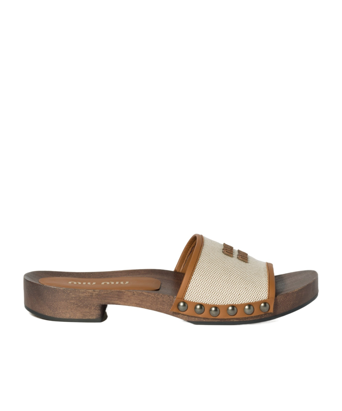 Miu Miu Canvas And Leather Studded Clog Sandals