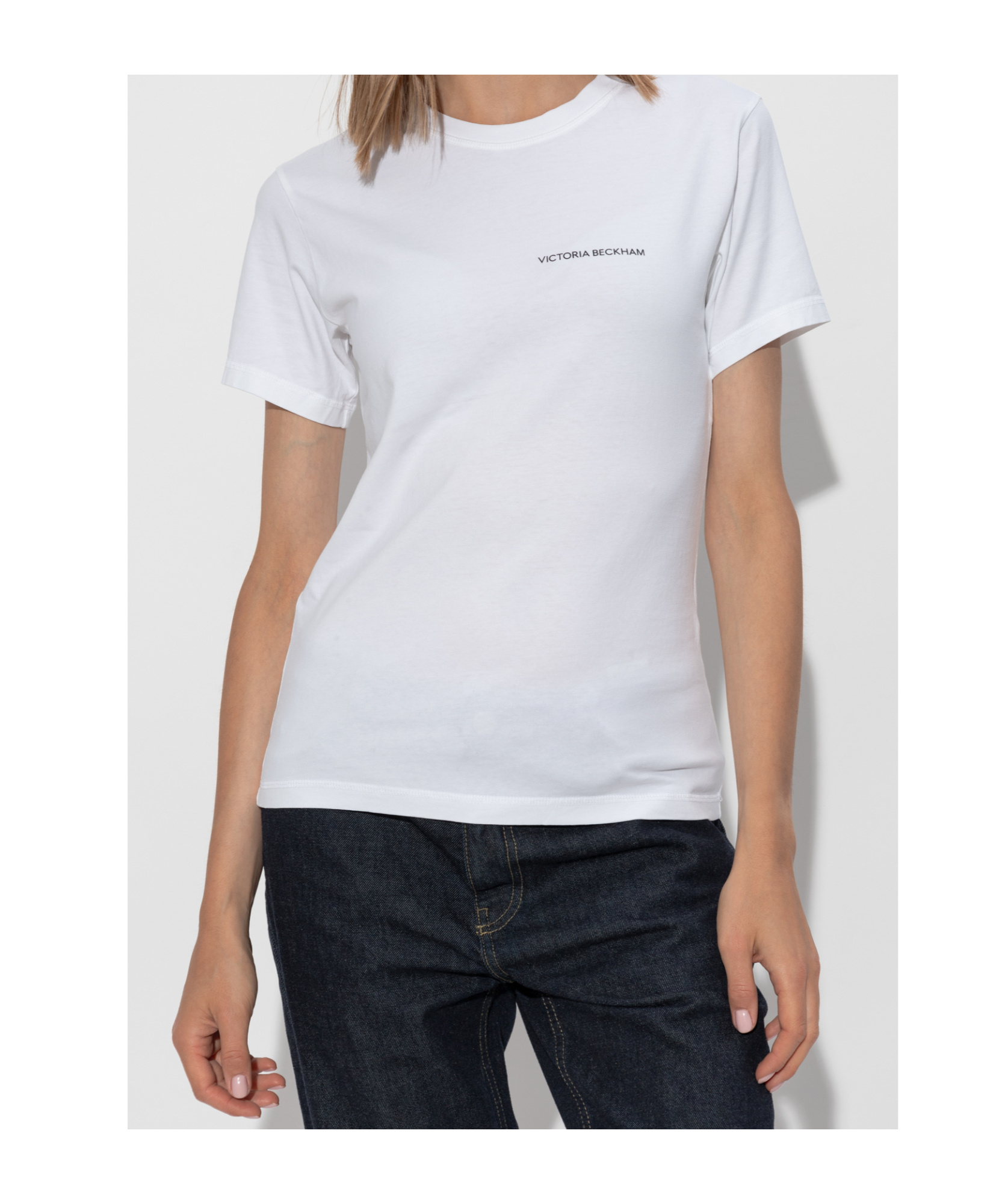 Victoria Beckham Womens White Logo-print Regular-fit Organic-cotton Jersey T-shirt Xl In White
